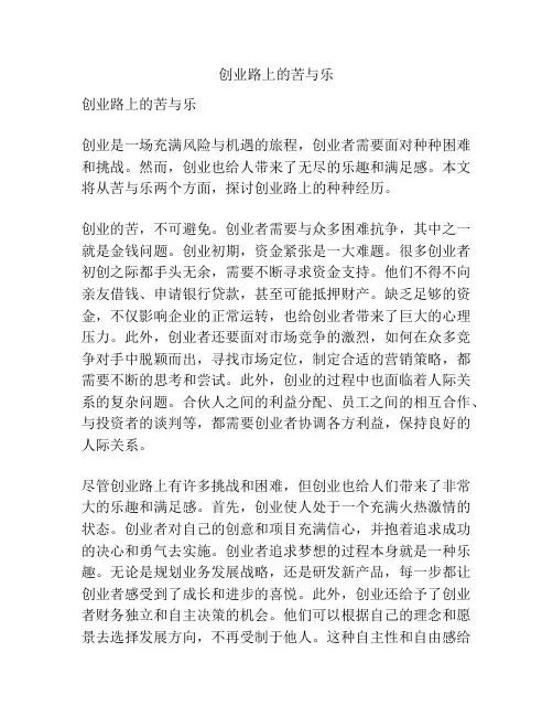 创业路上的苦与乐