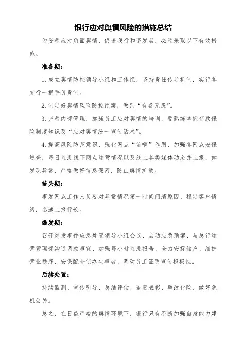 银行应对舆情风险的措施总结