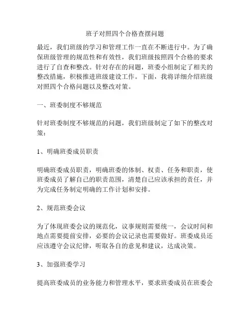 班子对照四个合格查摆问题