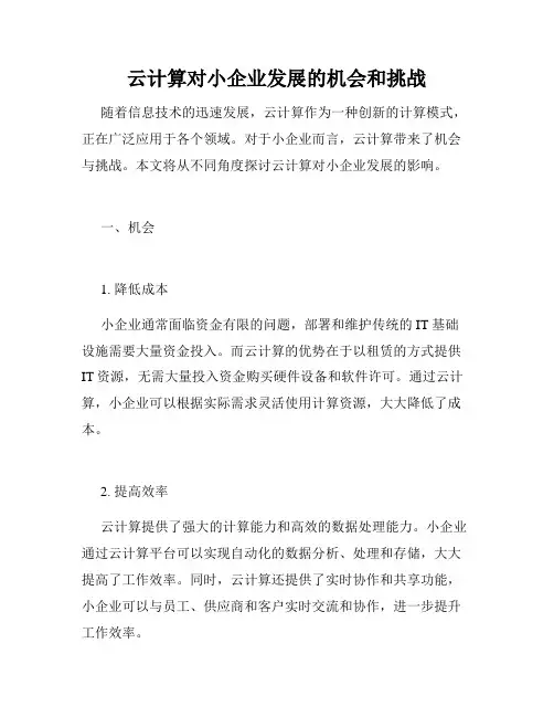 云计算对小企业发展的机会和挑战