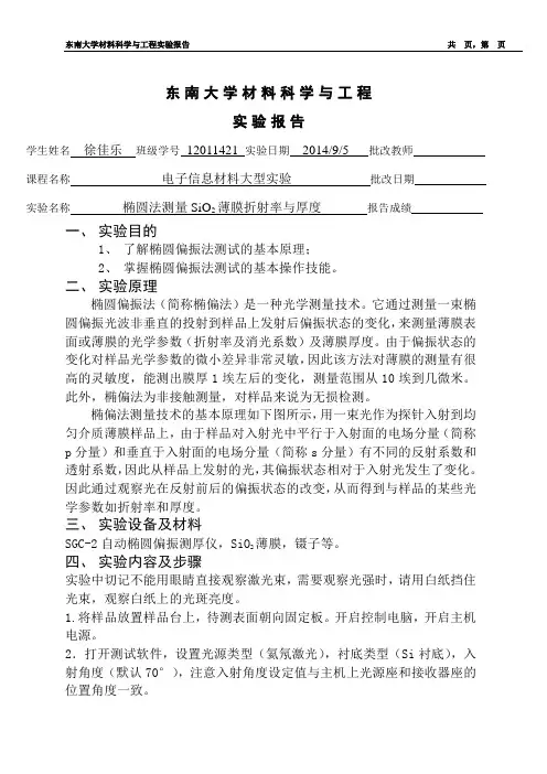 椭偏法测量膜厚