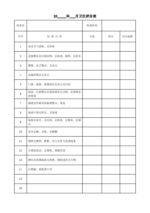 卫生检查评分表模板(可修改)