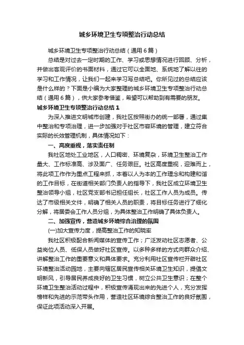 城乡环境卫生专项整治行动总结（通用6篇）
