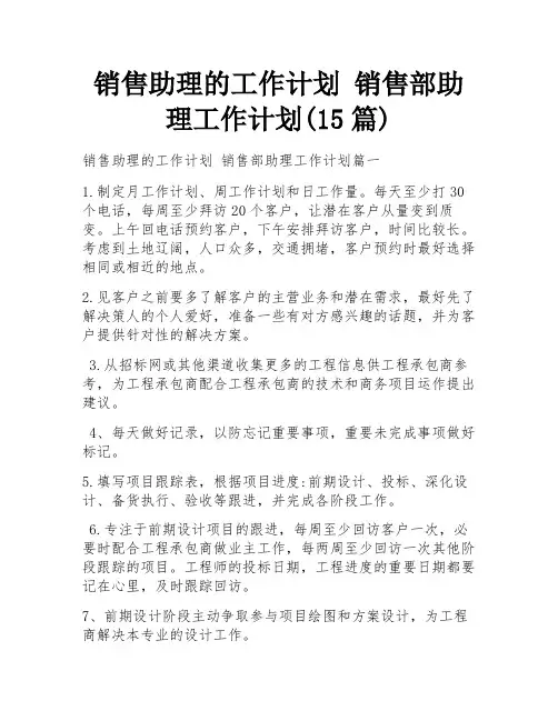 销售助理的工作计划 销售部助理工作计划(15篇)
