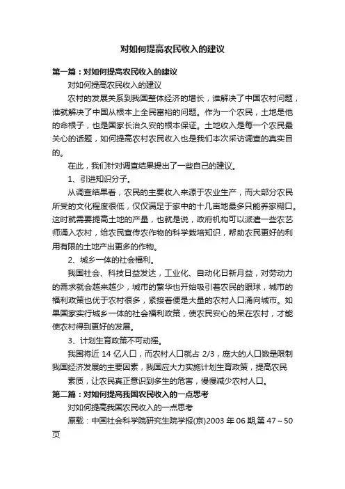对如何提高农民收入的建议