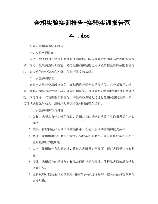 金相实验实训报告实验实训报告范本doc