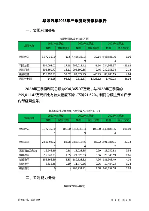 600741华域汽车2023年三季度财务指标报告
