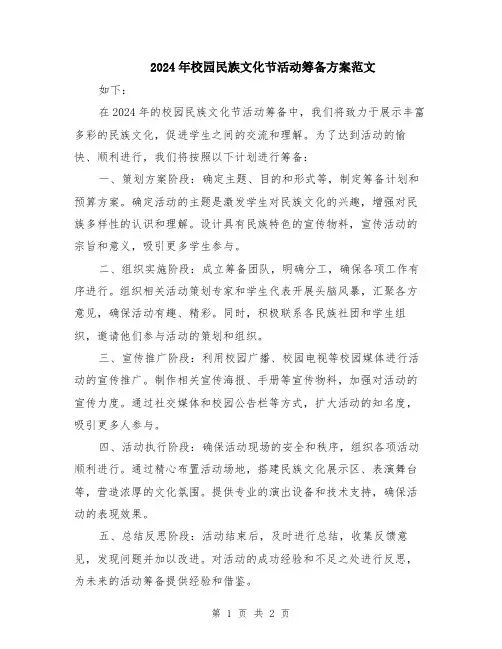 2024年校园民族文化节活动筹备方案范文