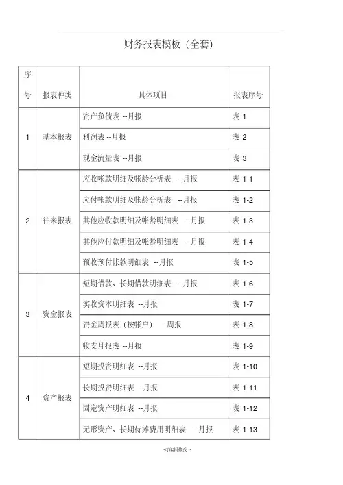 财务报表模板(全套)新版
