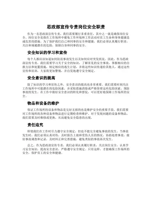 思政部宣传专责岗位安全职责