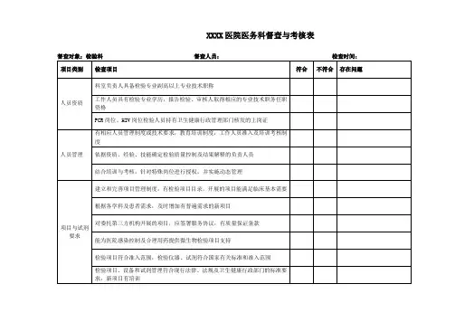医务科对检验科督查表