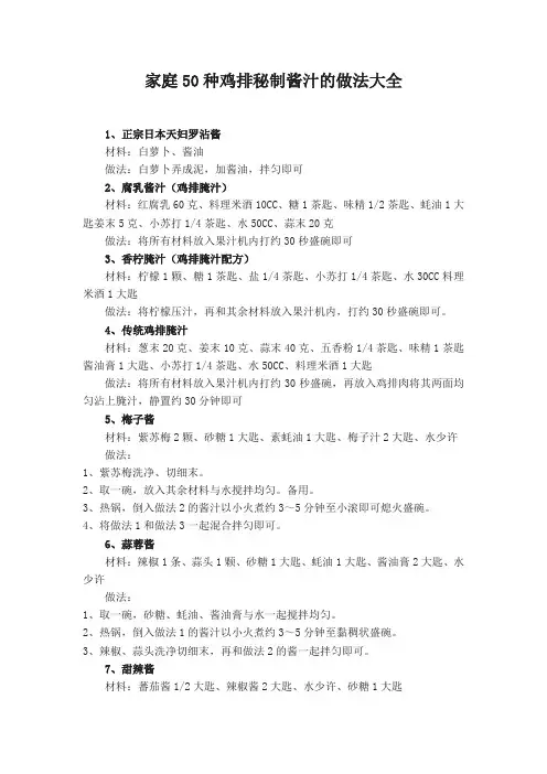 家庭50种鸡排秘制酱汁的做法大全