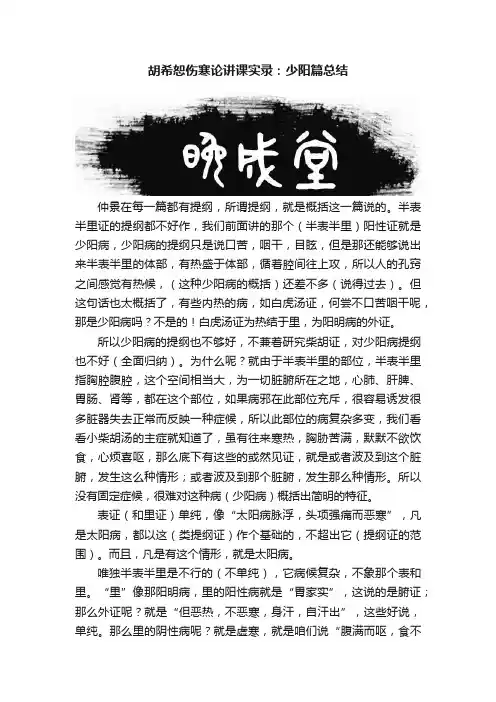 胡希恕伤寒论讲课实录：少阳篇总结
