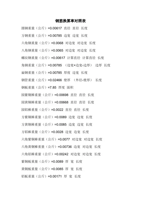 钢筋换算率对照表