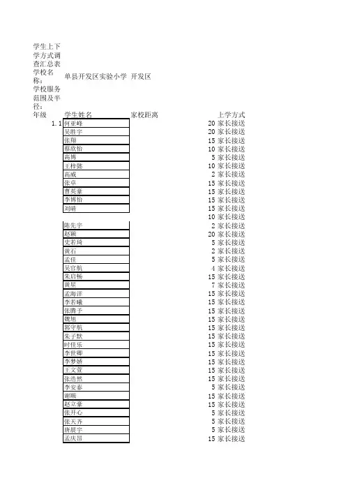 开发区实验小学全体学生上下学汇总表