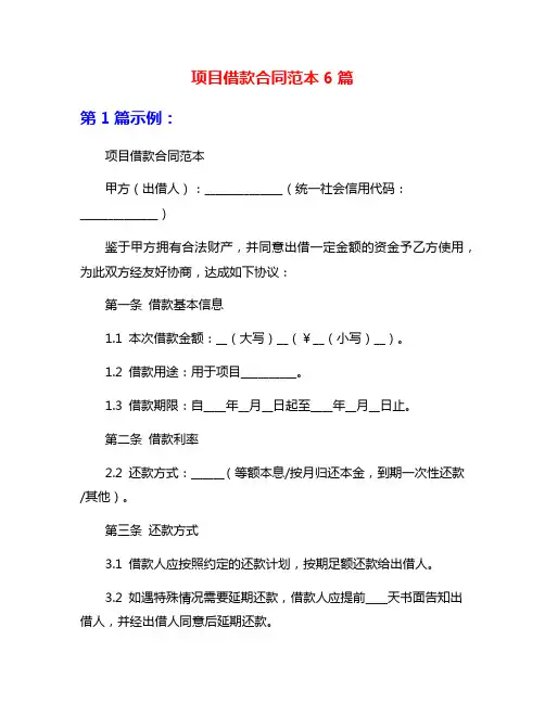 项目借款合同范本6篇