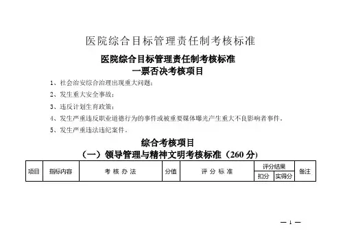 医院综合目标管理责任制考核标准
