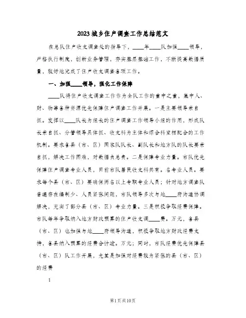 2023城乡住户调查工作总结范文(二篇)