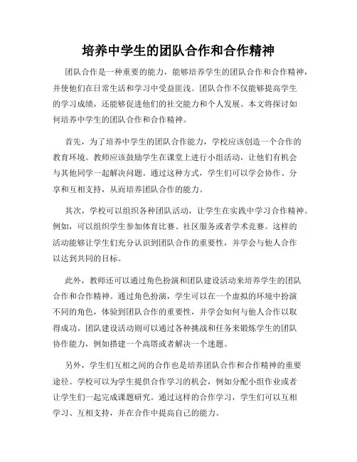 培养中学生的团队合作和合作精神