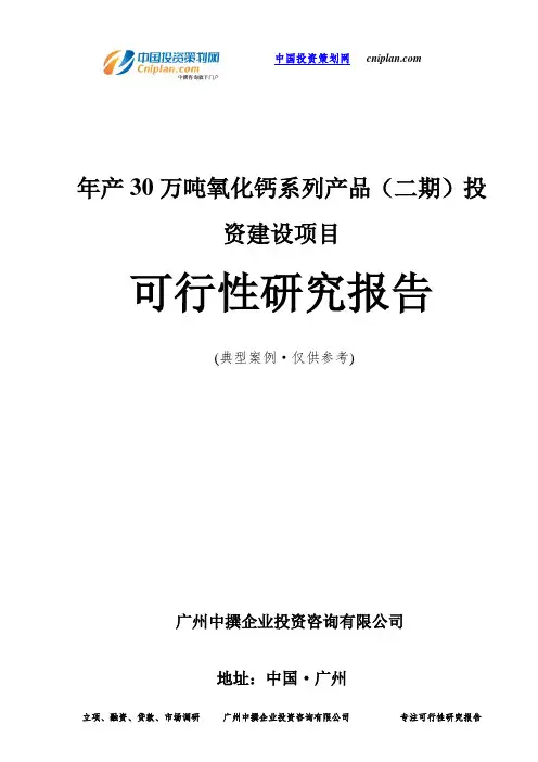 年产30万吨氧化钙系列产品(二期)投资建设项目可行性研究报告-广州中撰咨询