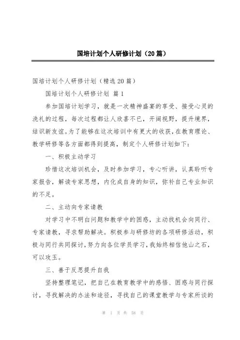 国培计划个人研修计划(20篇)