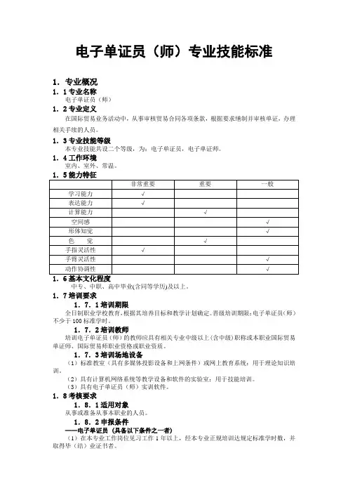 电子单证员(师)专业技能标准
