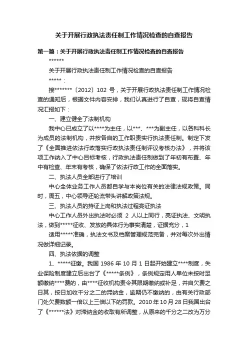 关于开展行政执法责任制工作情况检查的自查报告