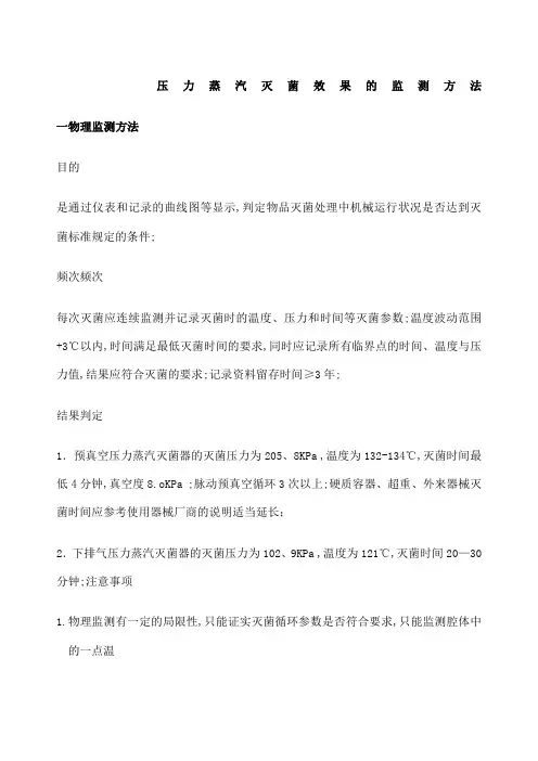 压力蒸汽灭菌效果的监测方法