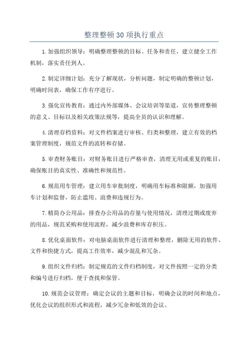 整理整顿30项执行重点