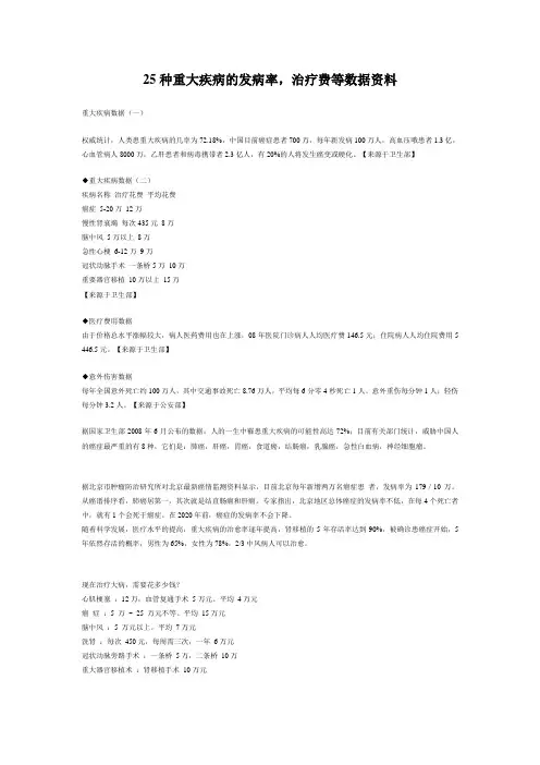 25种重大疾病的发病率