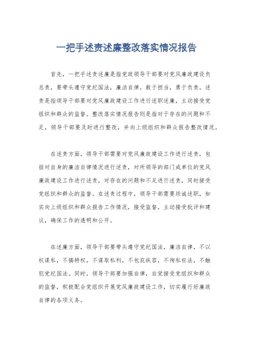 一把手述责述廉整改落实情况报告