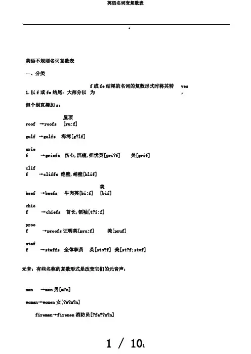 英语名词变复数表