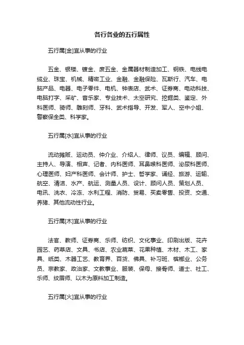 各行各业的五行属性