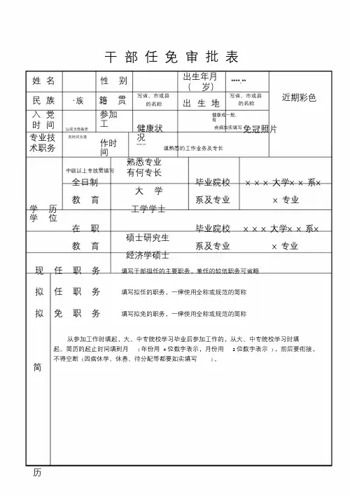 干部任免审批表(范本)