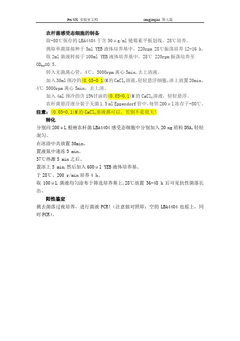农杆菌感受态细胞的制备和转化