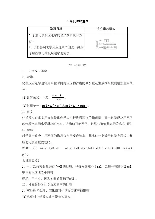 人教版高中化学必修二：化学反应的速率-讲义及习题