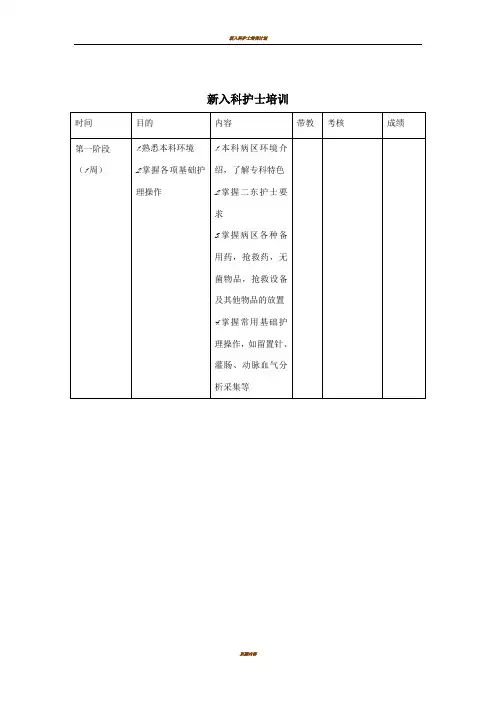 新入科护士培训计划