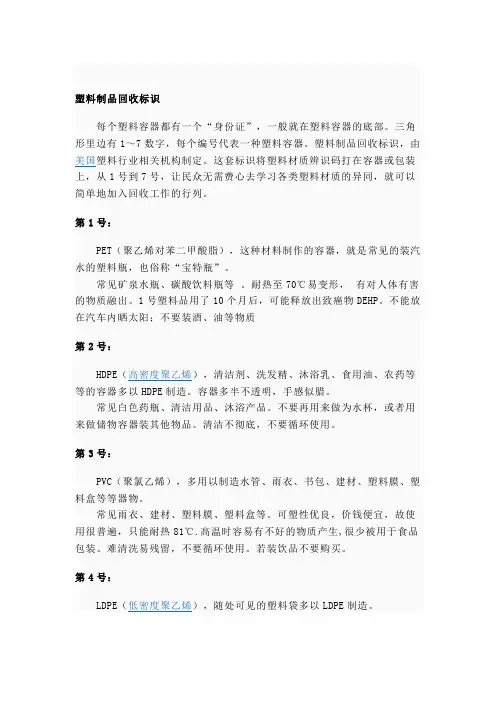 塑料制品回收标识