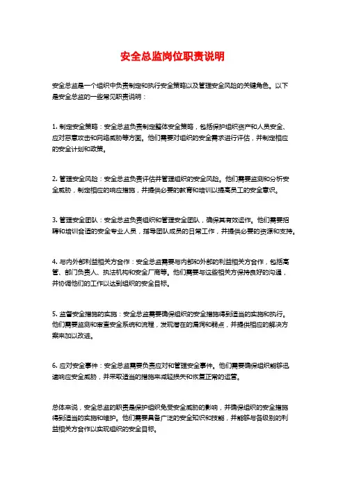 安全总监岗位职责说明