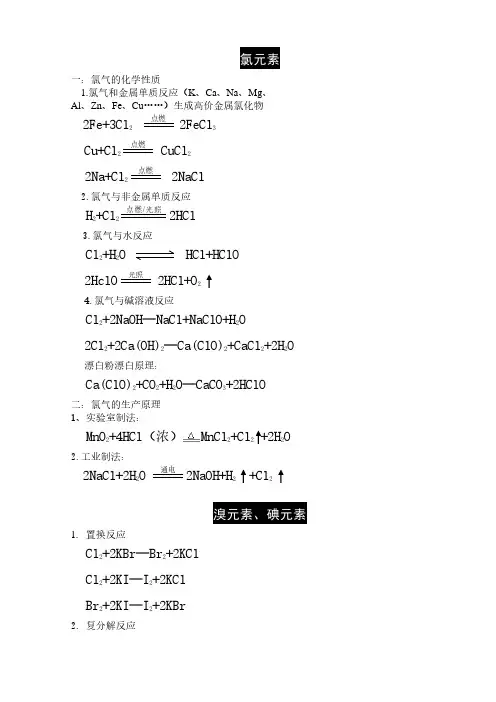 高中化学必修一方程式总结