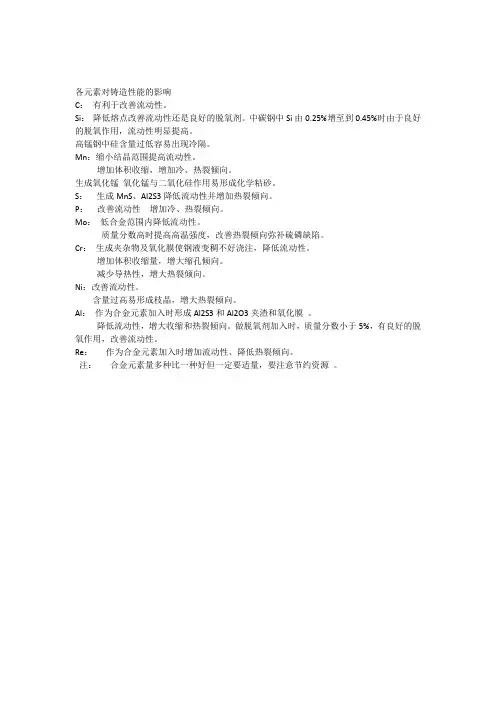 各元素对铸造性能的影响