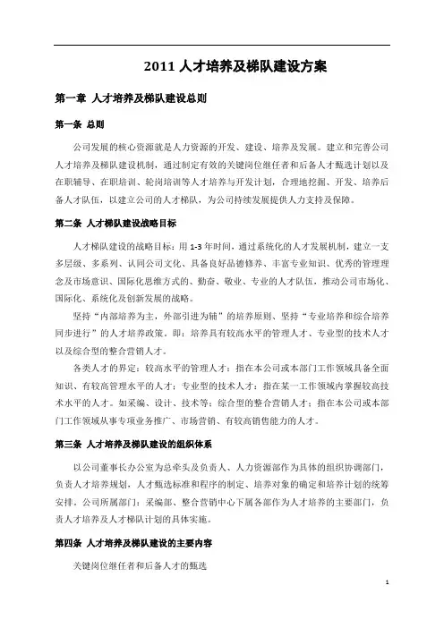 2011人才培养及梯队建设方案