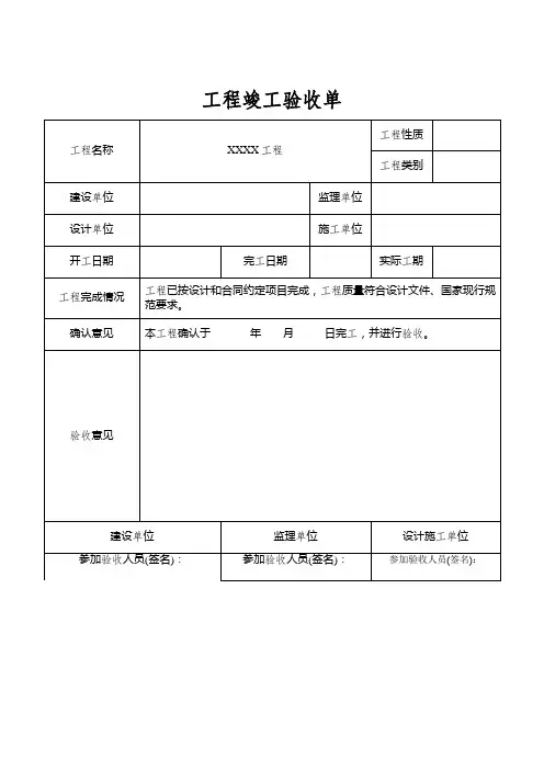 工程竣工验收清单参考模板(5篇)