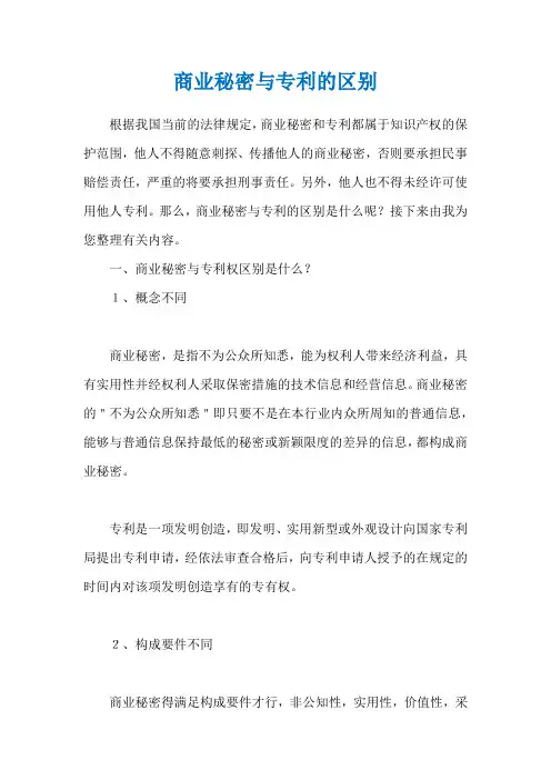 商业秘密与专利的区别
