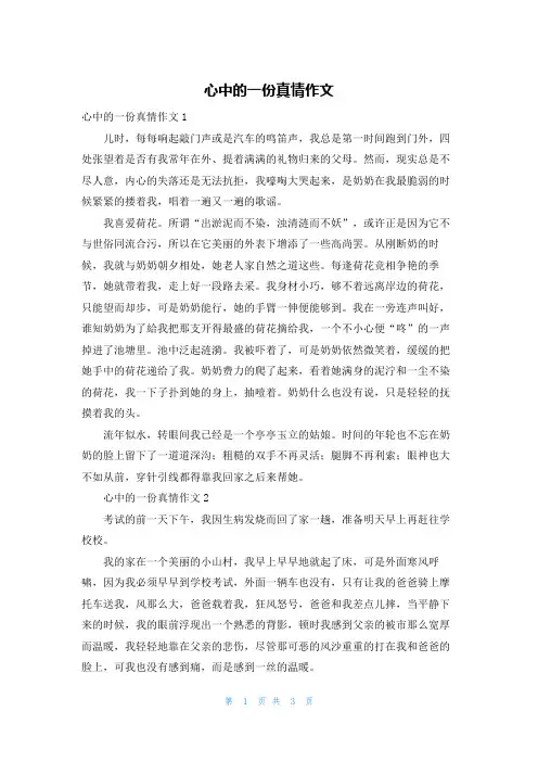 心中的一份真情作文