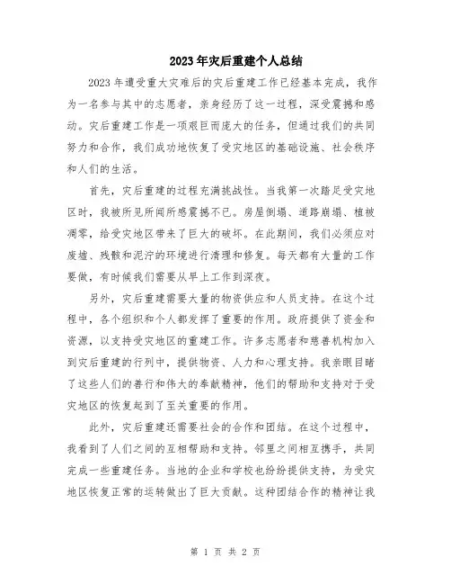 2023年灾后重建个人总结
