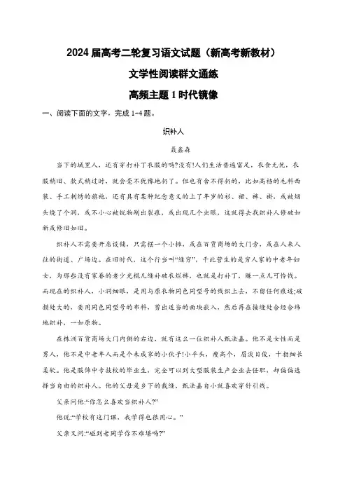 2024届高考二轮复习语文试题(新高考新教材) 文学性阅读群文通练 含答案