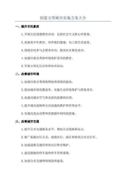 创建文明城市实施方案大全