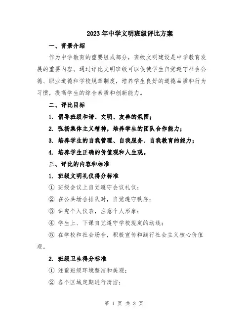 2023年中学文明班级评比方案
