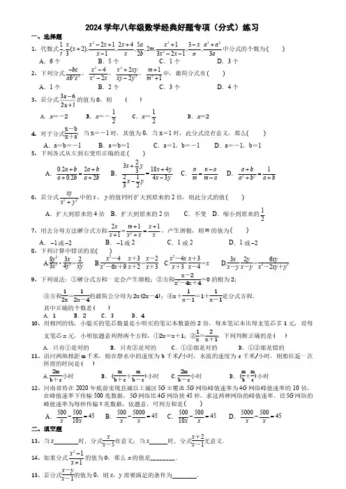2024学年八年级数学经典好题专项(分式)练习(附答案)